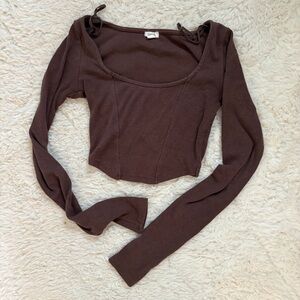 Garage Brown Long Sleeve Crop Top
